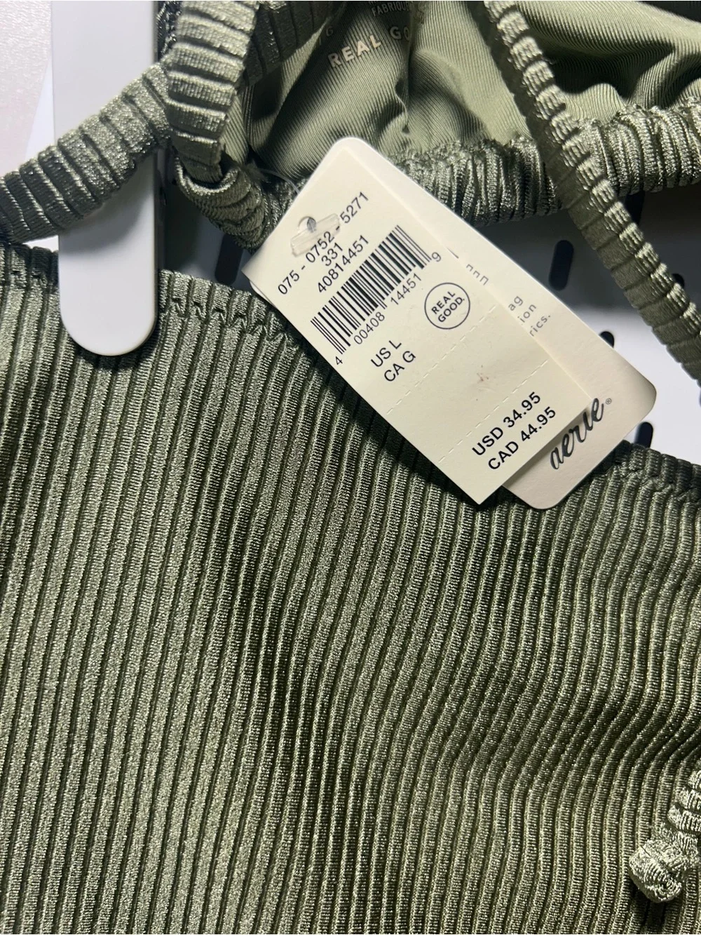 NWT Aerie Shine Ribbed Olive Ribbed Triangle String Bikini Set